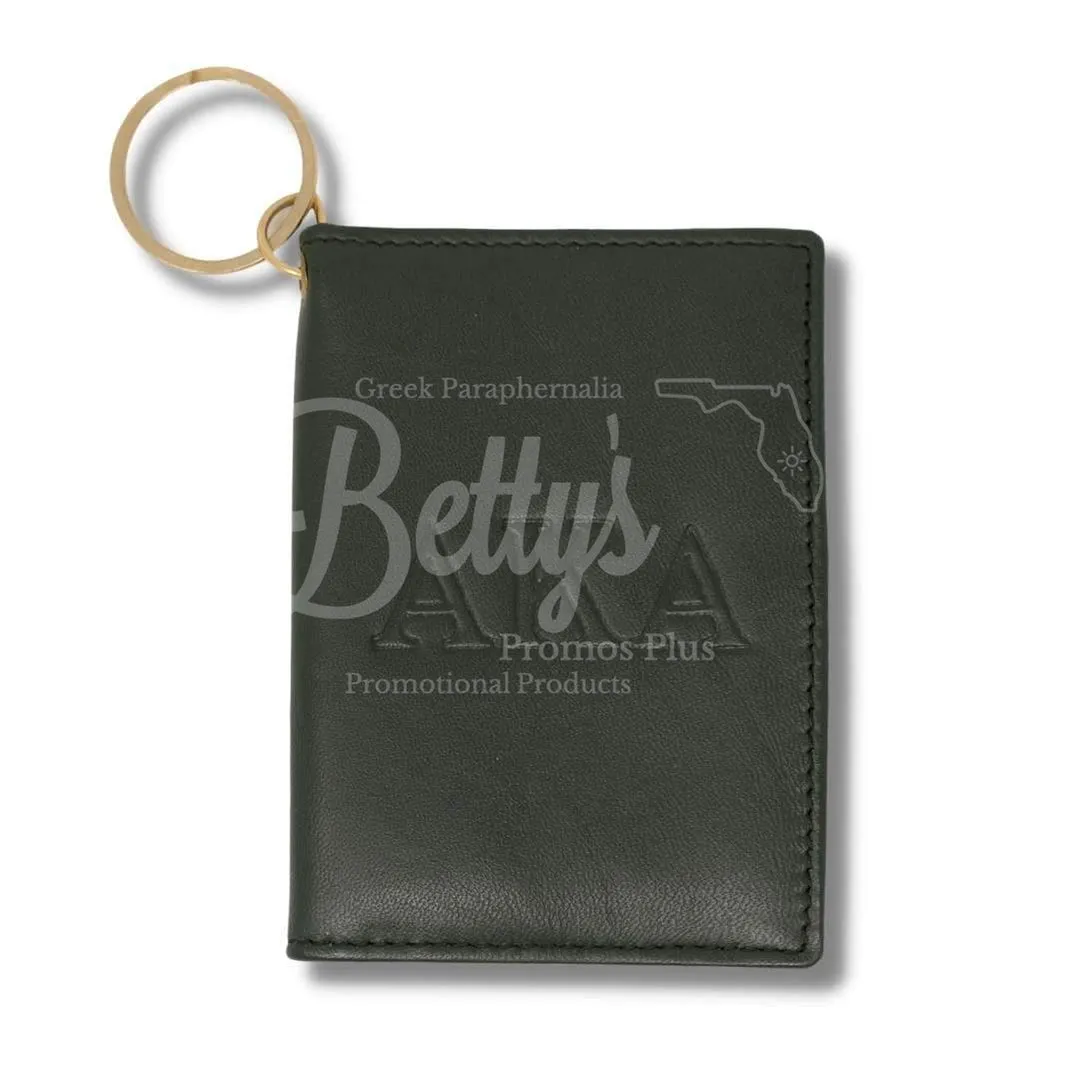 Alpha Kappa Alpha AKA Leather Embossed Keychain Wallet ID Holder