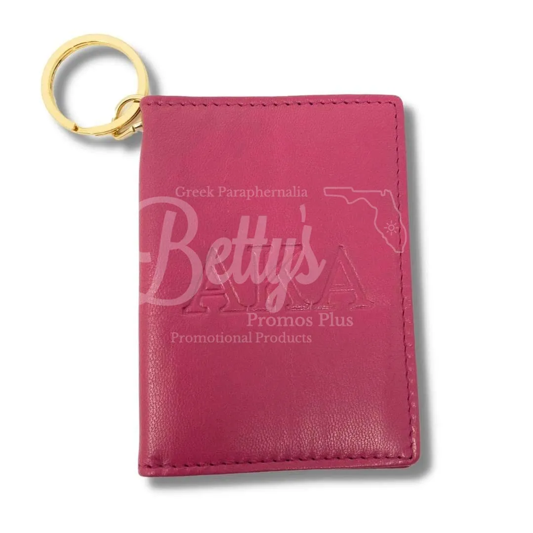 Alpha Kappa Alpha AKA Leather Embossed Keychain Wallet ID Holder