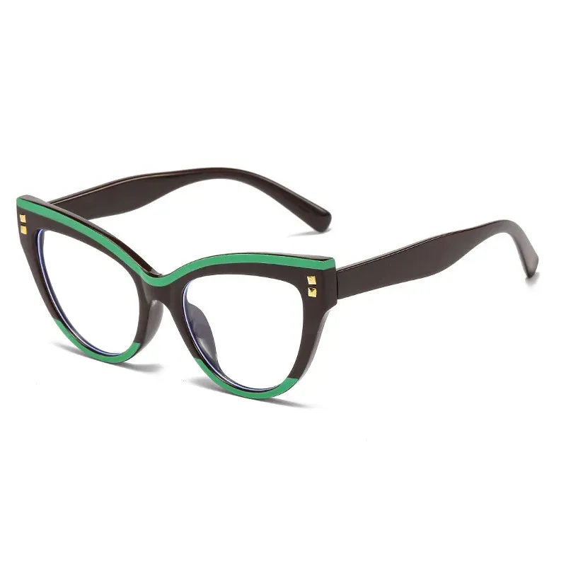 Anti Blue Light Optical Cat Eye Glasses Women Vintage Brand Designer Myopia Prescription Sexy Ladies Rivet Eye Glasses Frame