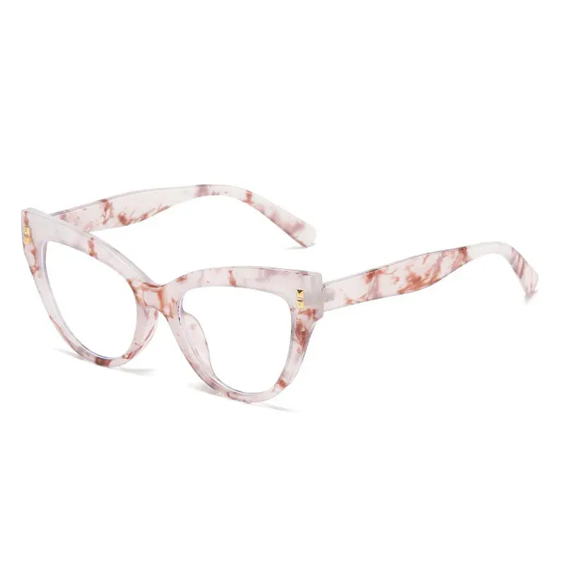 Anti Blue Light Optical Cat Eye Glasses Women Vintage Brand Designer Myopia Prescription Sexy Ladies Rivet Eye Glasses Frame