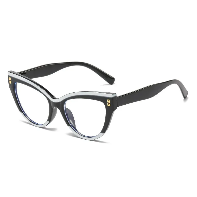 Anti Blue Light Optical Cat Eye Glasses Women Vintage Brand Designer Myopia Prescription Sexy Ladies Rivet Eye Glasses Frame