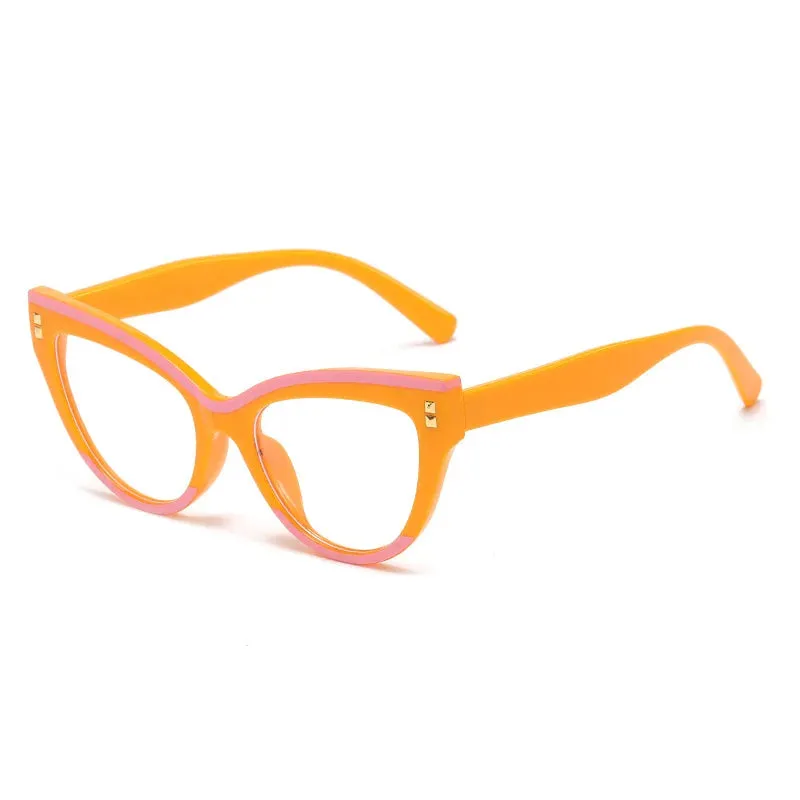 Anti Blue Light Optical Cat Eye Glasses Women Vintage Brand Designer Myopia Prescription Sexy Ladies Rivet Eye Glasses Frame