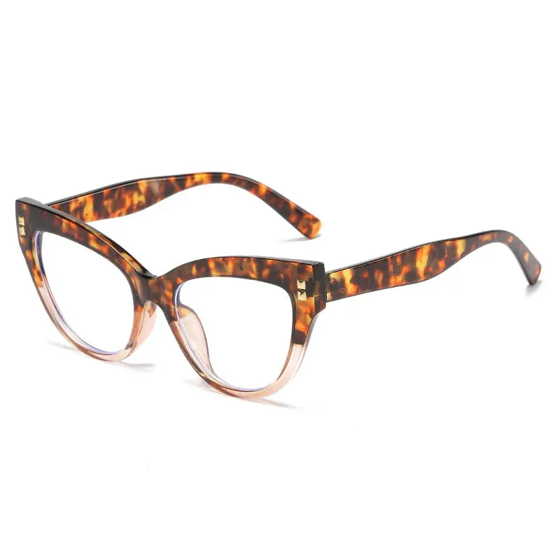 Anti Blue Light Optical Cat Eye Glasses Women Vintage Brand Designer Myopia Prescription Sexy Ladies Rivet Eye Glasses Frame