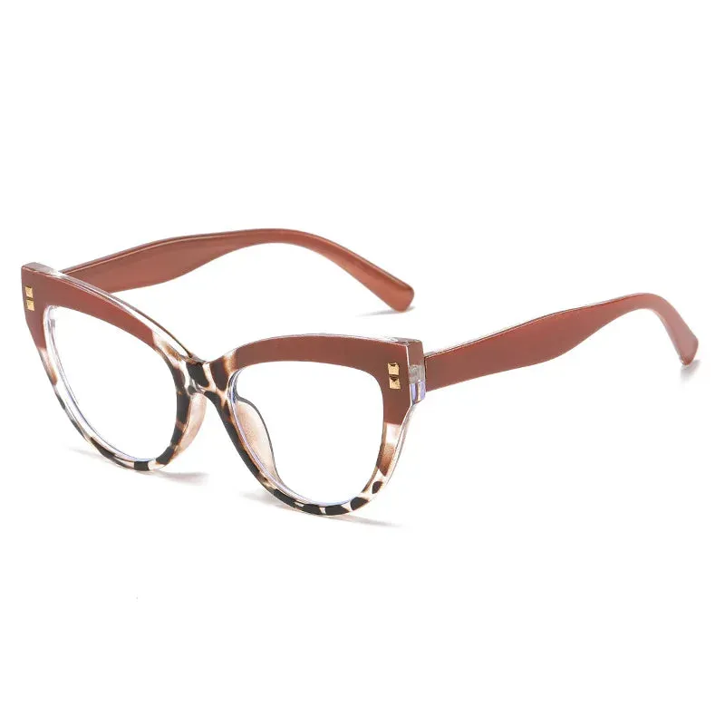 Anti Blue Light Optical Cat Eye Glasses Women Vintage Brand Designer Myopia Prescription Sexy Ladies Rivet Eye Glasses Frame