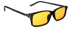Aria, (Bling) (Computer Glasses) Amber Lens W (Hematite, Black Diamond) Genuine European Crystals (No Prescription)  NY Fifth Avenue