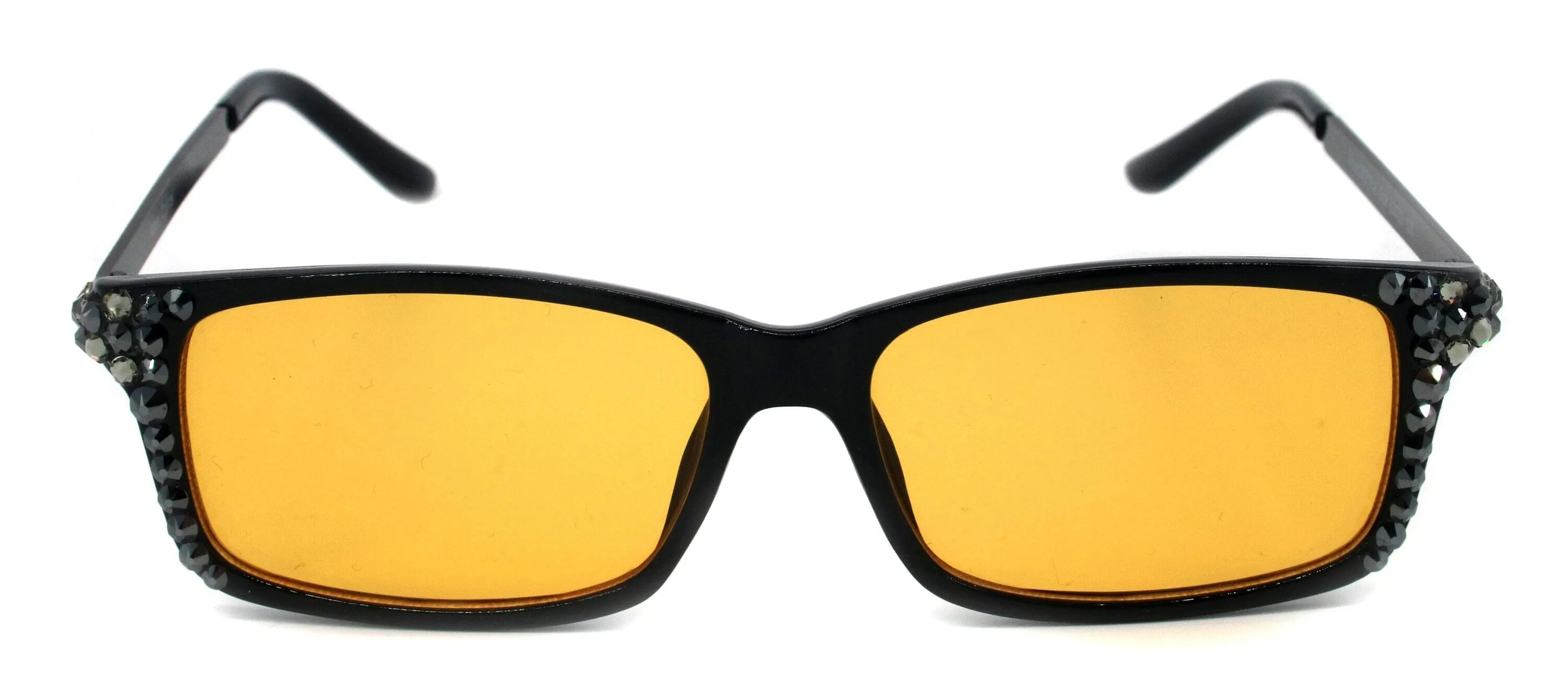 Aria, (Bling) (Computer Glasses) Amber Lens W (Hematite, Black Diamond) Genuine European Crystals (No Prescription)  NY Fifth Avenue