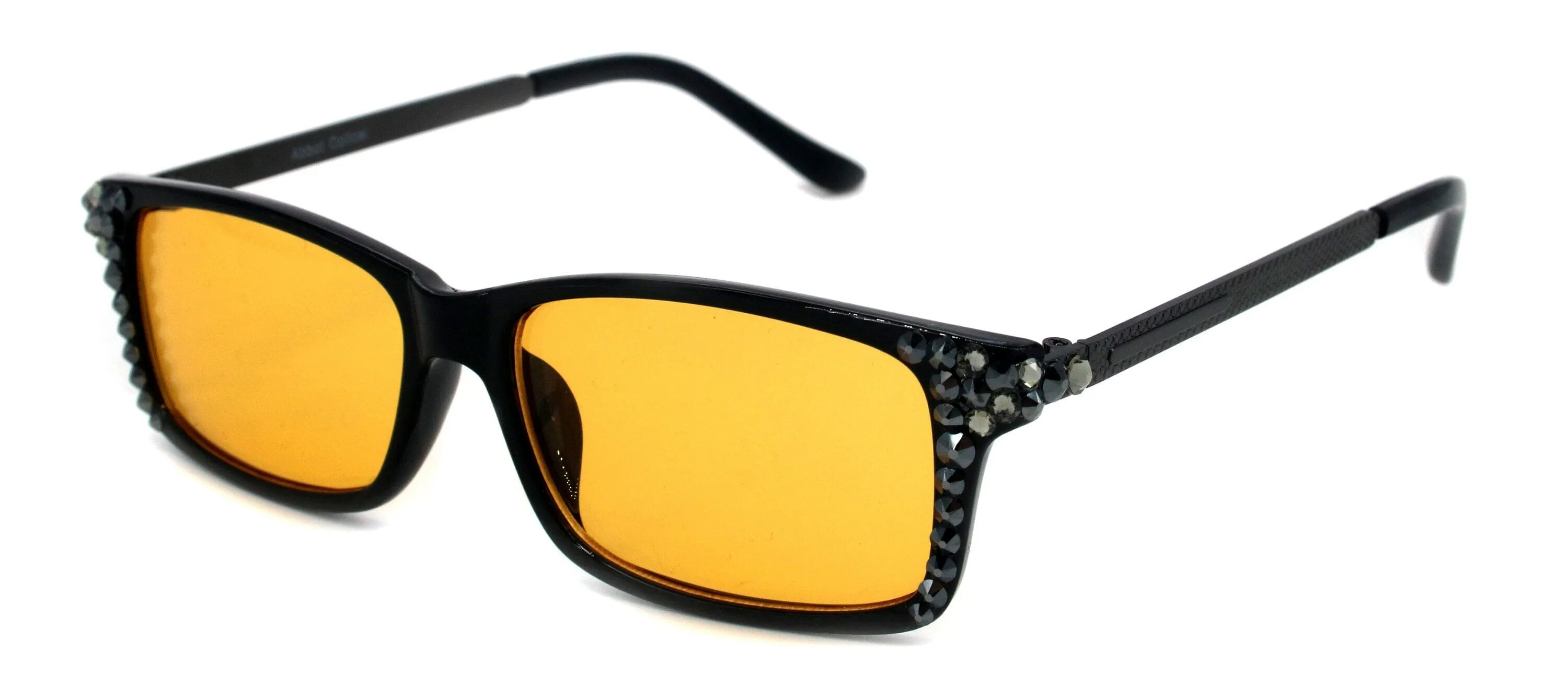Aria, (Bling) (Computer Glasses) Amber Lens W (Hematite, Black Diamond) Genuine European Crystals (No Prescription)  NY Fifth Avenue