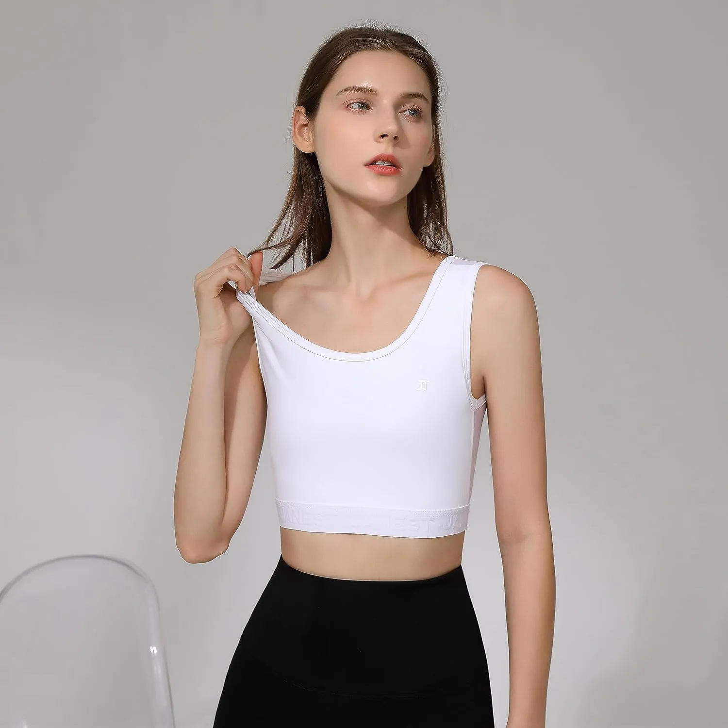 BaronHong Compression Bra,Pullover Chest Binder Alternative,Wireless Full Coverage Medium Support Top,Athletic Sports Bra