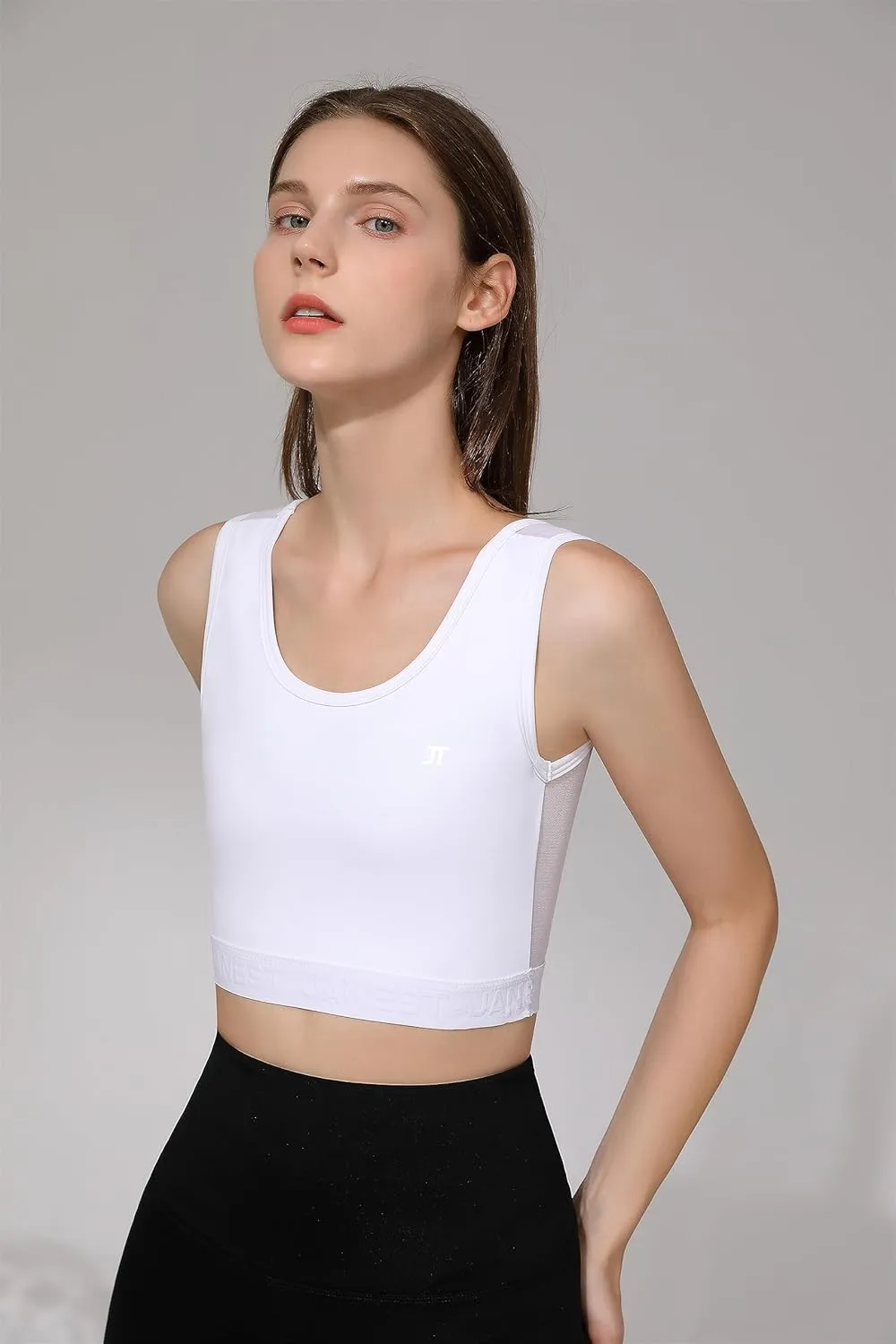 BaronHong Compression Bra,Pullover Chest Binder Alternative,Wireless Full Coverage Medium Support Top,Athletic Sports Bra