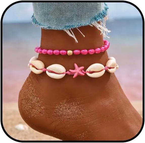 Boho Shell Beads Anklets Set Puka Shell Anklet for Women Seashell Starfish Ankle Bracelet Cowrie Shell Anklet Adjustable Foot Chain Jewelry