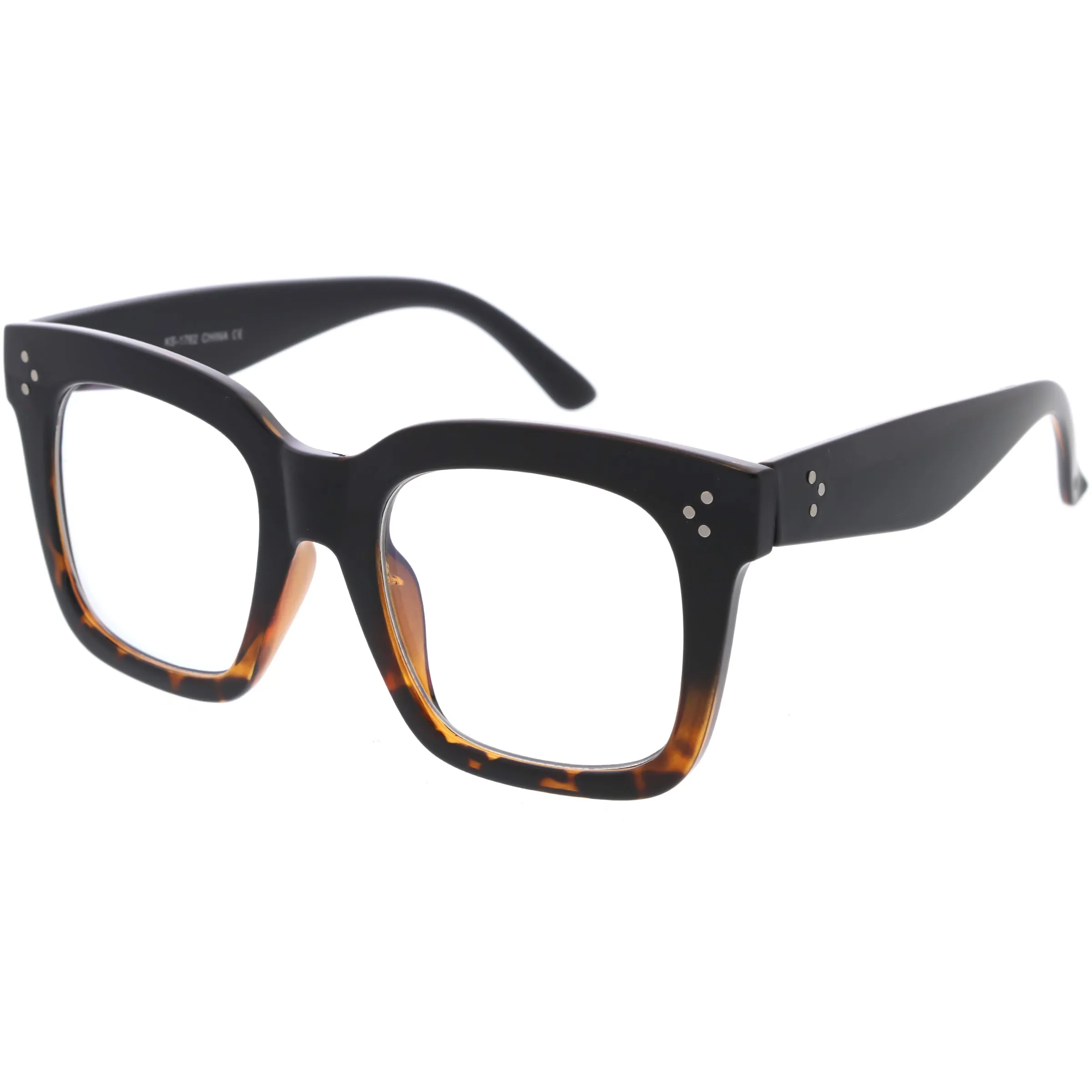 Bold Oversize Square Horn Rimmed Flat Lens Clear Glasses D093