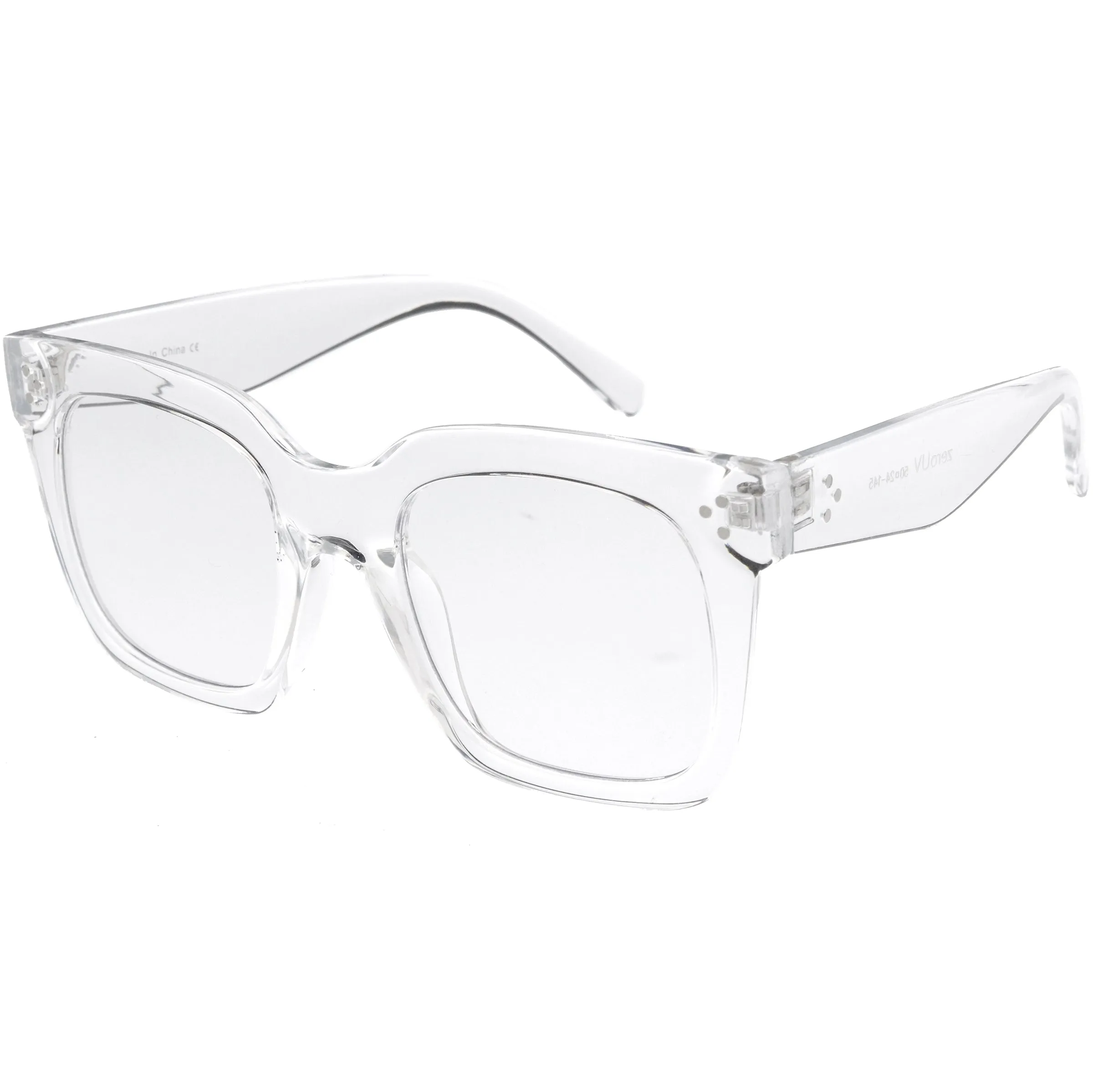 Bold Oversize Square Horn Rimmed Flat Lens Clear Glasses D093
