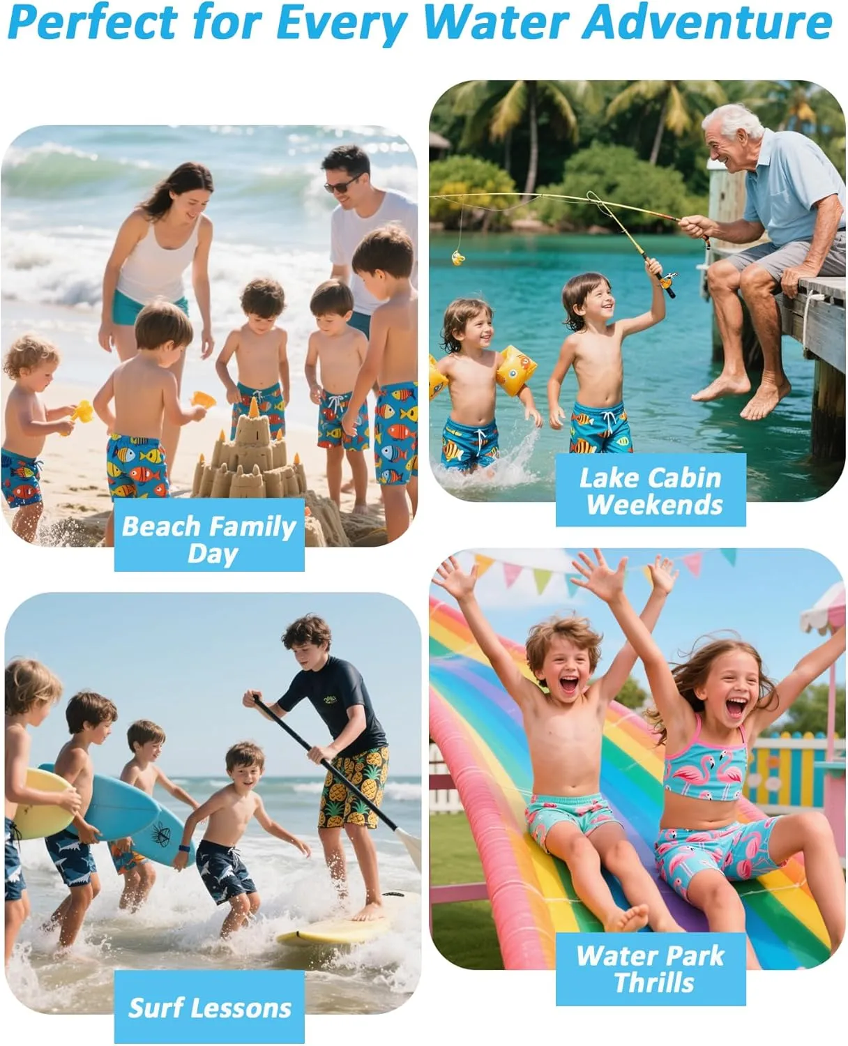 Boys Swim Trunks Toddler Swim Shorts Quick Dry Comfort Bathing Suit Sun Protection Swimwear with Pockets 2-16 Years