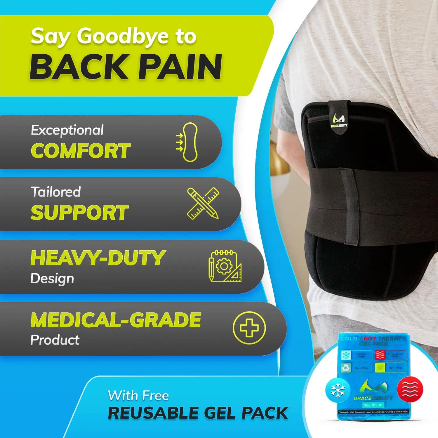BraceAbility LSO Back Brace for Herniated, Degenerative & Bulging Disc Pain Relief, Sciatica, Spine Stenosis | Medical Lumbar Support Device for Post Surgery & Fractures with Hot/Cold Therapy (4XL)
