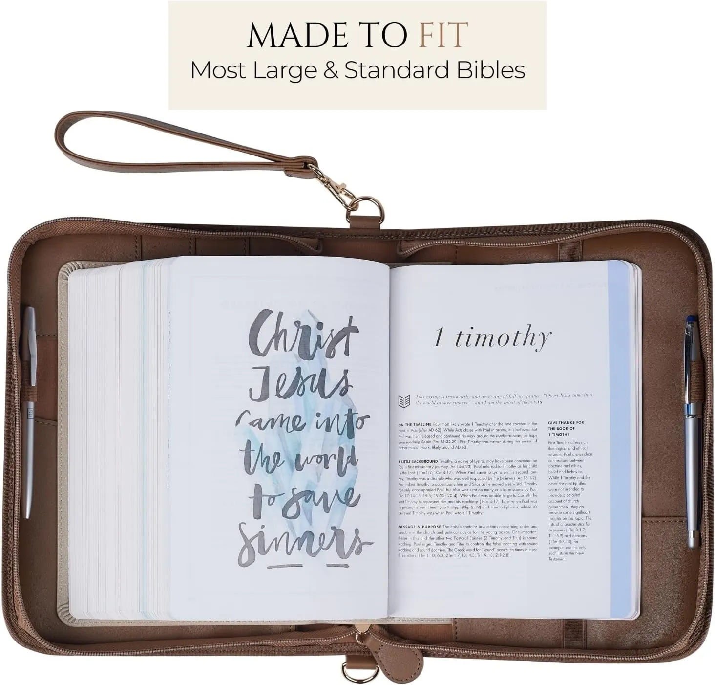 Brown Large Bible Cover Case for Women Leather, Bible Cases for Woman, Large PU Leather Bible Covers for Women w/Shoulder Strap, Zipper Closure, Ideal for Christian Art Gifts Bible Cover