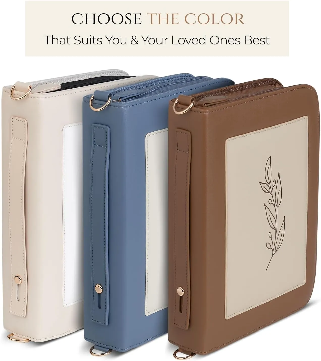 Brown Large Bible Cover Case for Women Leather, Bible Cases for Woman, Large PU Leather Bible Covers for Women w/Shoulder Strap, Zipper Closure, Ideal for Christian Art Gifts Bible Cover