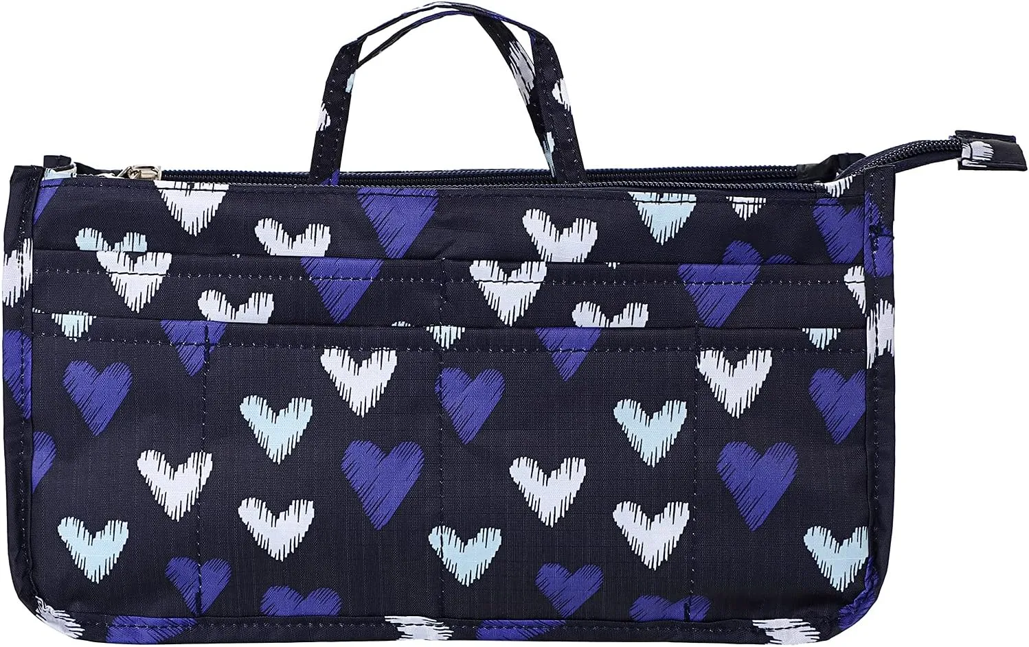 BTSKY Printing Handbag Organizers Inside Purse Insert - High Capacity 13 Pockets Bag Tote Organizer with Handle (Blue Heart)