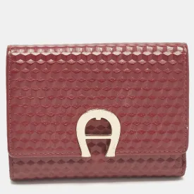 Burgundy Embossed Leather Genoveva Trifold Compact Wallet