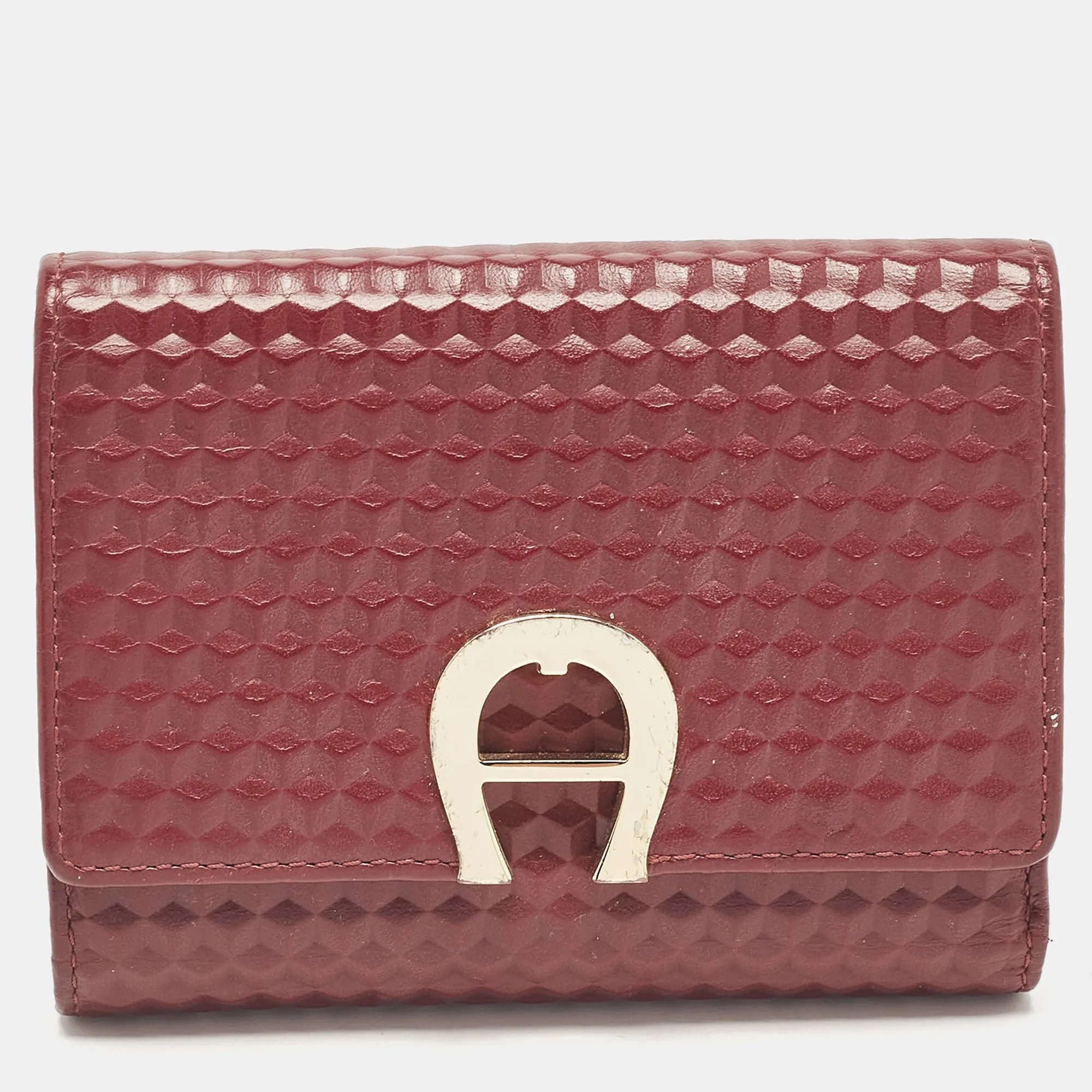 Burgundy Embossed Leather Genoveva Trifold Compact Wallet