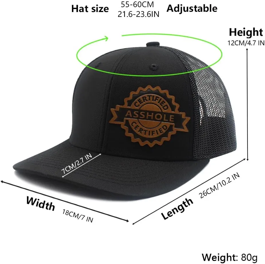 Certified Asshole Leather Patch Hat Adjustable Baseball Caps Trucker Hats Unisex Hats for Women Men