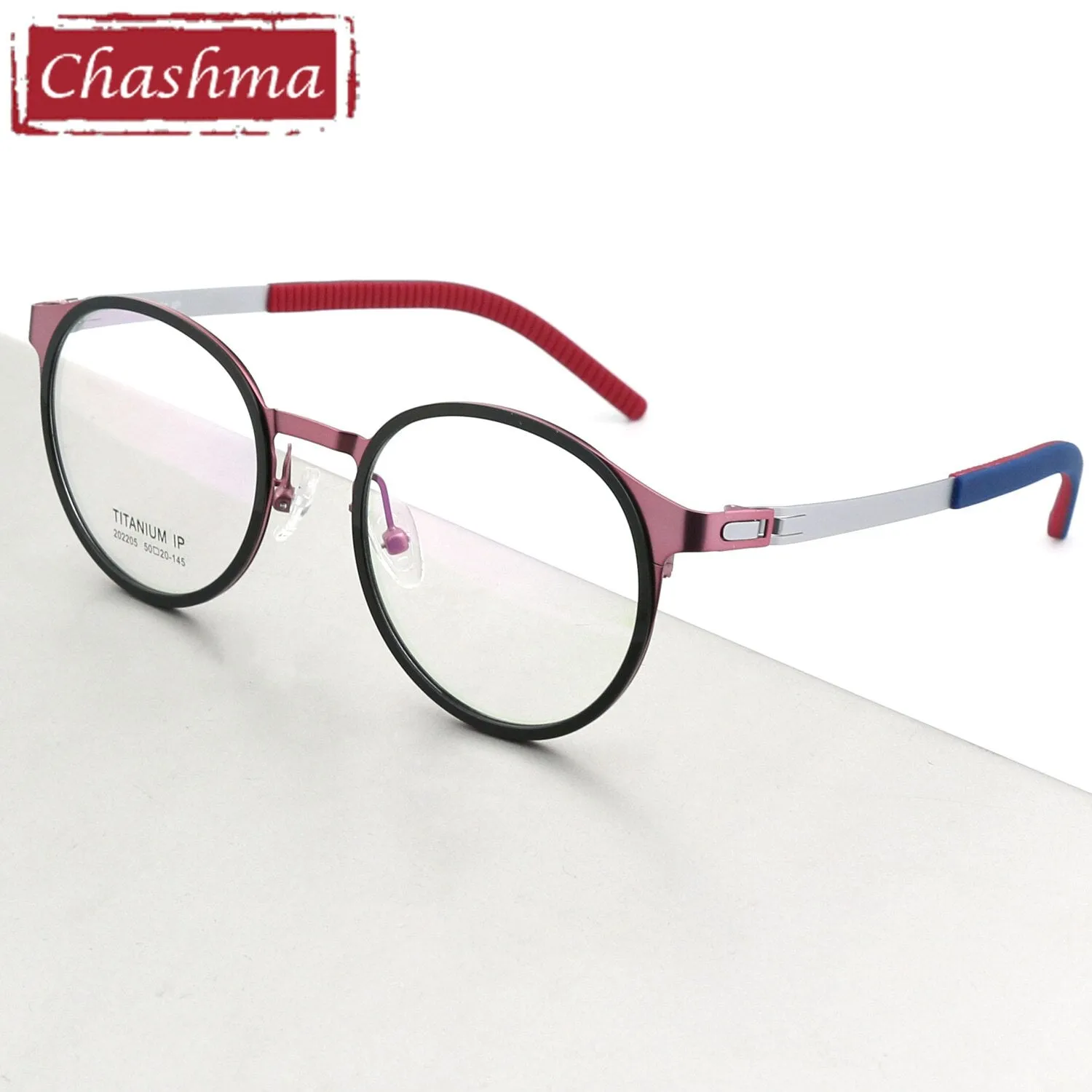 Chashma Ottica Unisex Full Rim Round Square Titanium Eyeglasses 202205