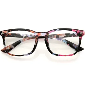 Classy Blue Light Filtering Metal Temple Detail Square Horn Rimmed Glasses D086