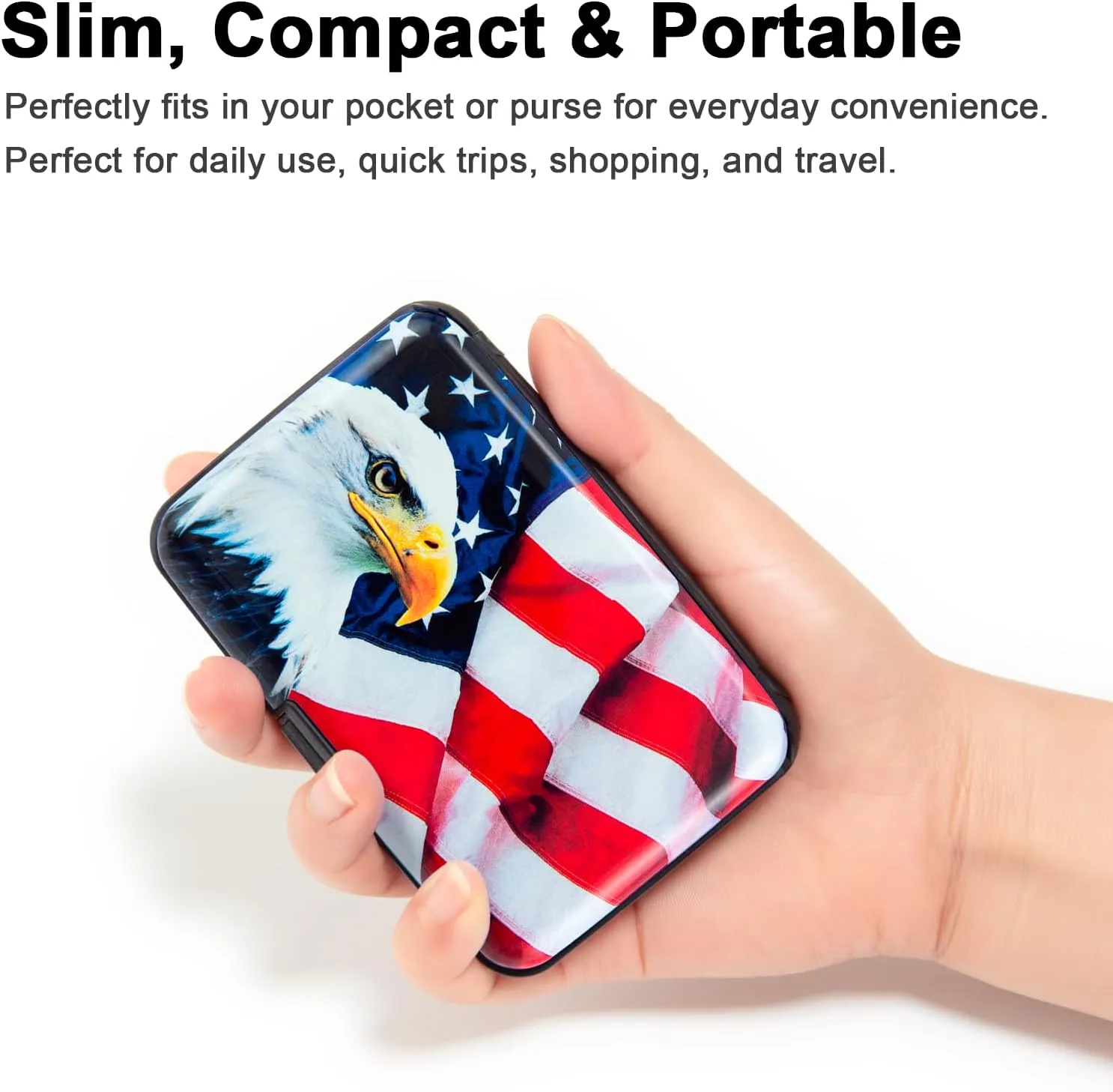 Credit Card Holder, RFID Blocking Small Metal Credit Cards Holder Wallet for Women Men Business Aluminum Protector Sleeves Slim Case (Bald Eagle on American Flag)
