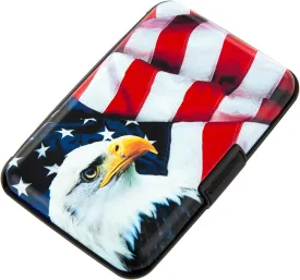 Credit Card Holder, RFID Blocking Small Metal Credit Cards Holder Wallet for Women Men Business Aluminum Protector Sleeves Slim Case (Bald Eagle on American Flag)