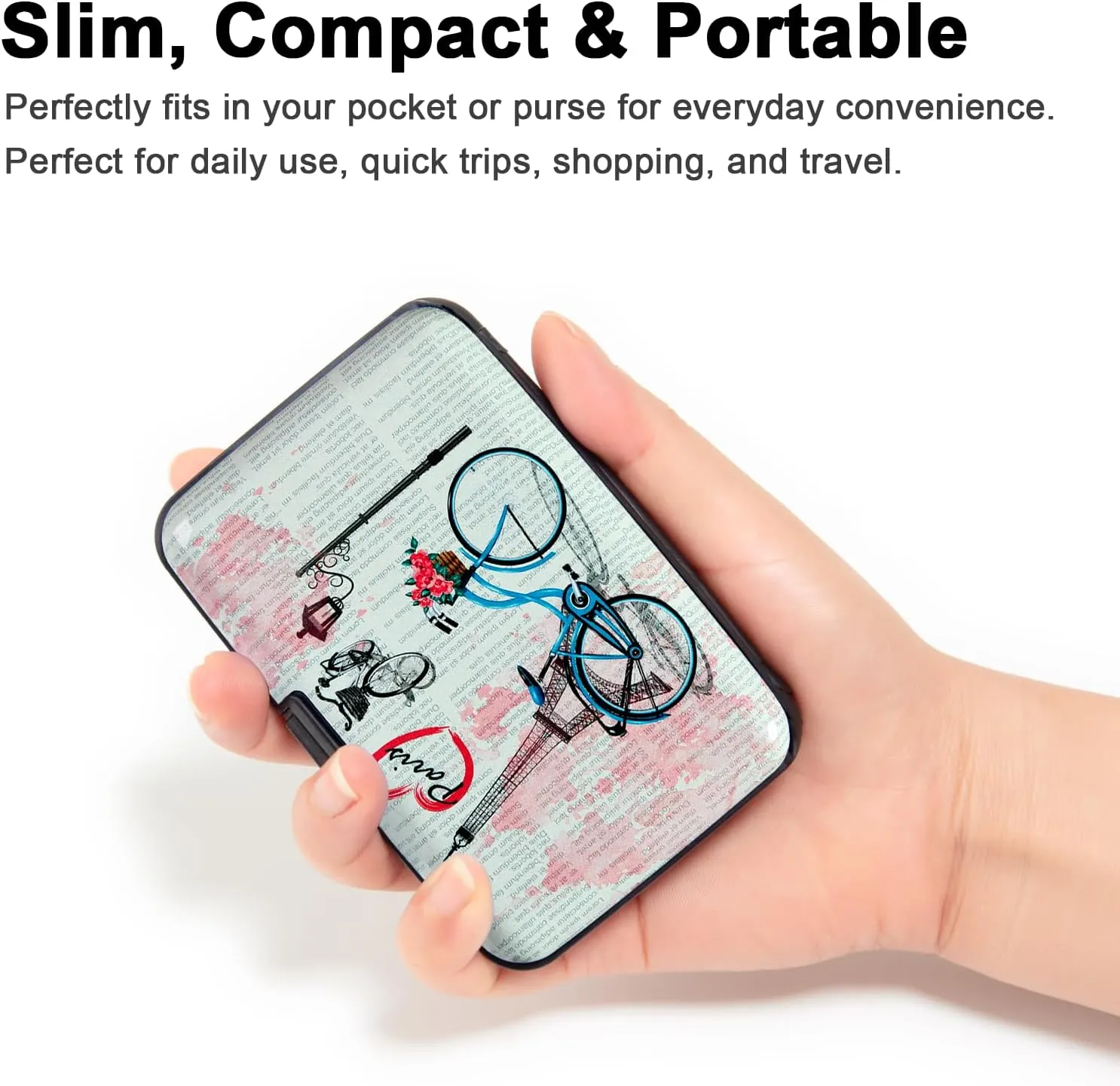 Credit Card Holder, RFID Blocking Small Metal Credit Cards Holder Wallet for Women Men Business Aluminum Protector Sleeves Slim Case (Eiffel Tower Bike)