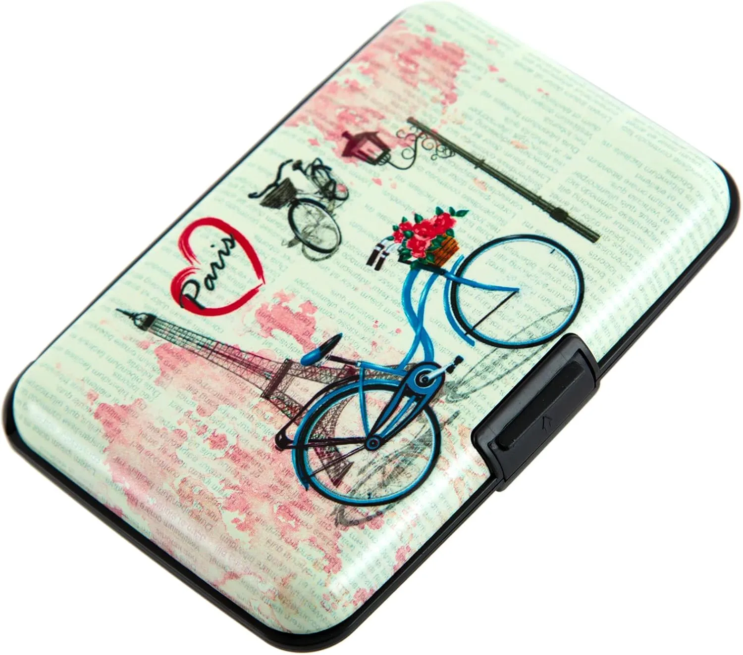 Credit Card Holder, RFID Blocking Small Metal Credit Cards Holder Wallet for Women Men Business Aluminum Protector Sleeves Slim Case (Eiffel Tower Bike)