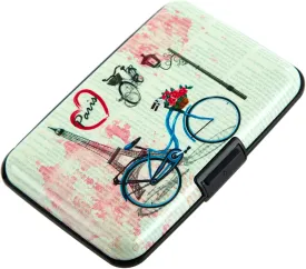Credit Card Holder, RFID Blocking Small Metal Credit Cards Holder Wallet for Women Men Business Aluminum Protector Sleeves Slim Case (Eiffel Tower Bike)