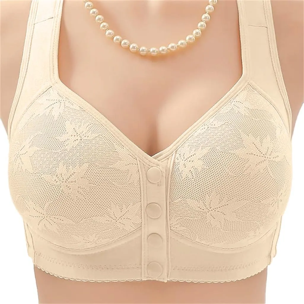 Daisy Lace Bras for Women Front Closure No Underwire Comfort Senior Wireless Snap Closing Bra