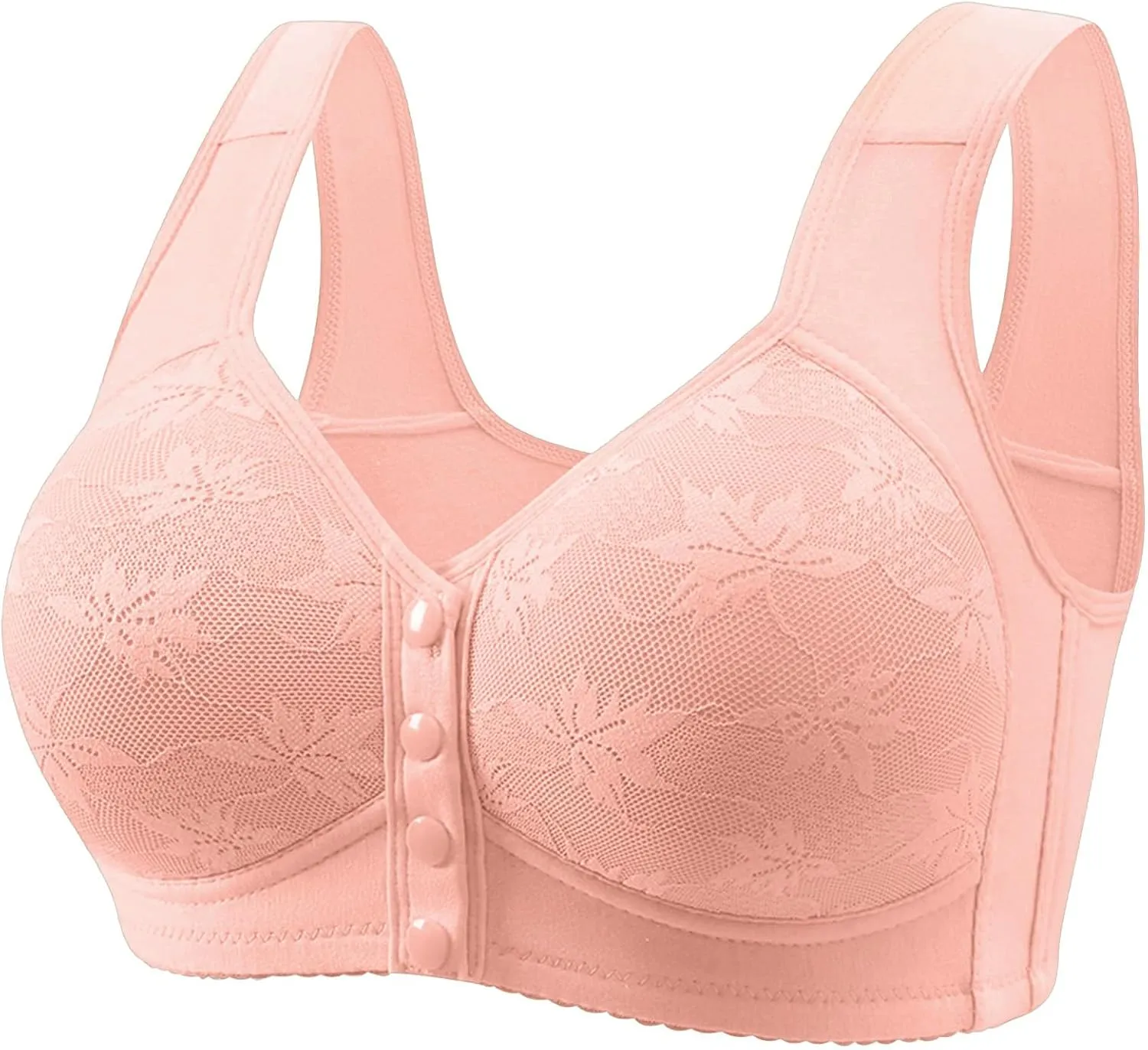 Daisy Lace Bras for Women Front Closure No Underwire Comfort Senior Wireless Snap Closing Bra