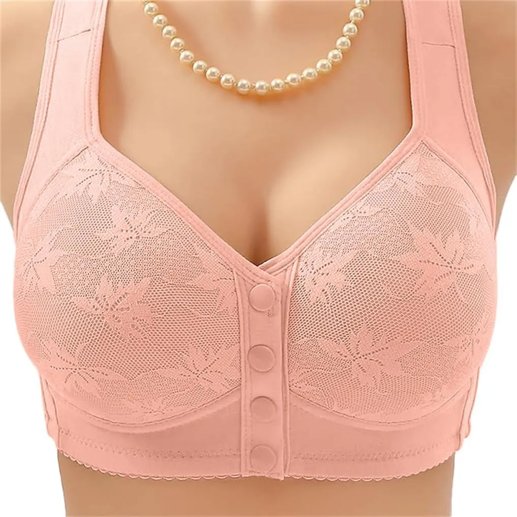 Daisy Lace Bras for Women Front Closure No Underwire Comfort Senior Wireless Snap Closing Bra