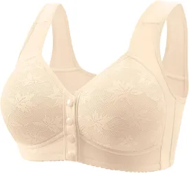Daisy Lace Bras for Women Front Closure No Underwire Comfort Senior Wireless Snap Closing Bra