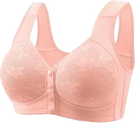 Daisy Lace Bras for Women Front Closure No Underwire Comfort Senior Wireless Snap Closing Bra