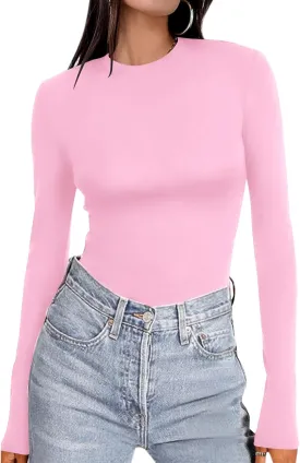 Ekouaer Women's Long Sleeve Shirts Tight Fitted Tops Crewneck Underscrubs Tee Lightweight Basic Thermal Undershirts
