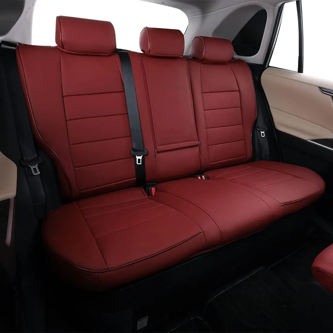 EKR Corolla Car Seat Covers Full Set for Toyota Corolla 2020 2021 2022 Hybird LE &2023 2024 2025 Hybrid XLE,Leather Seat Covers for Cars,Heated Seat Covers for Cars,Car Seat Protector(Burgundy)