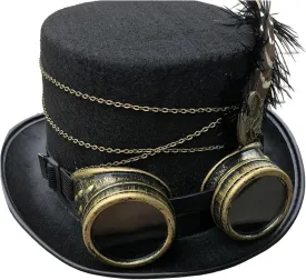 Felt Steampunk Top Hat for Adult Wool Felt Victorian Hat with Goggles Steampunk Costume Hat Halloween Party Hat