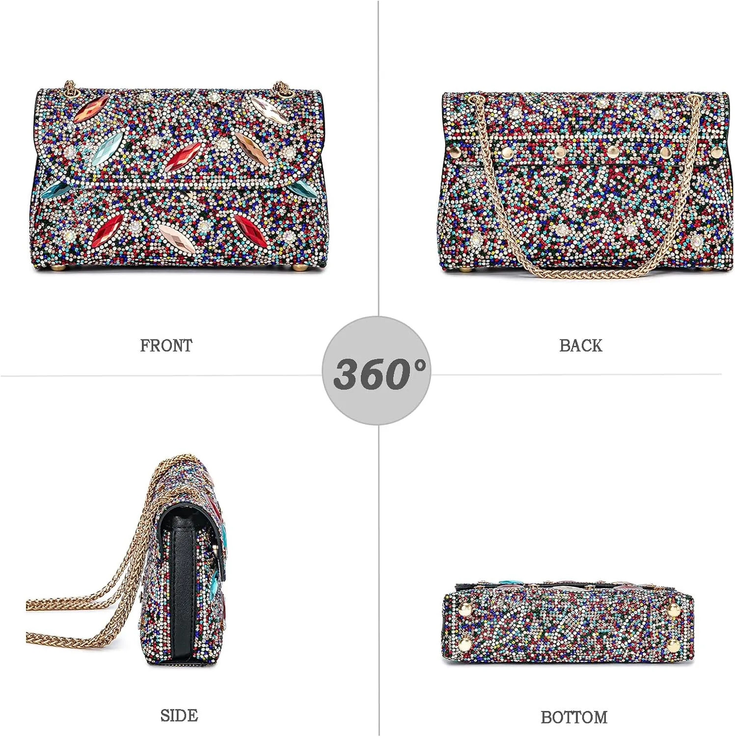 Flower Evening Handbags Chain Strap Square Shoulder Bag Crossbody Bag Crystals Rhinestone Clutch Purse