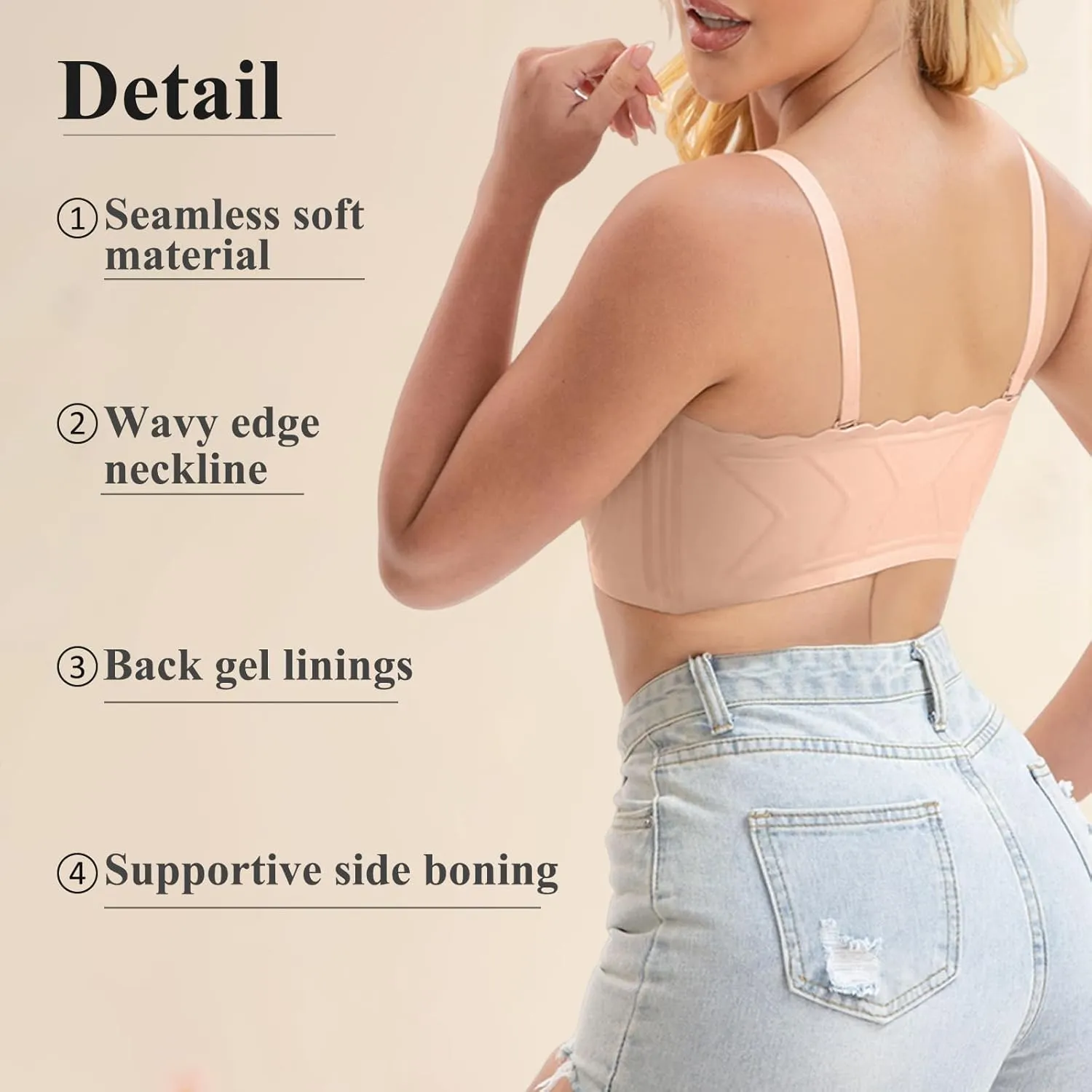 Front Closure Wireless Strapless Bras for Women Seamless Comfy Bandeau Bralette
