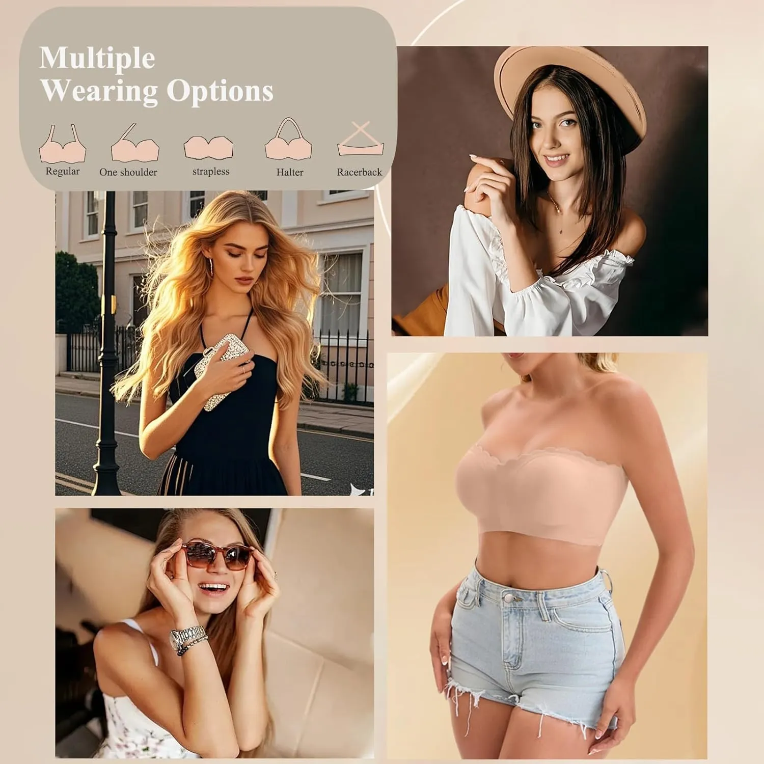 Front Closure Wireless Strapless Bras for Women Seamless Comfy Bandeau Bralette