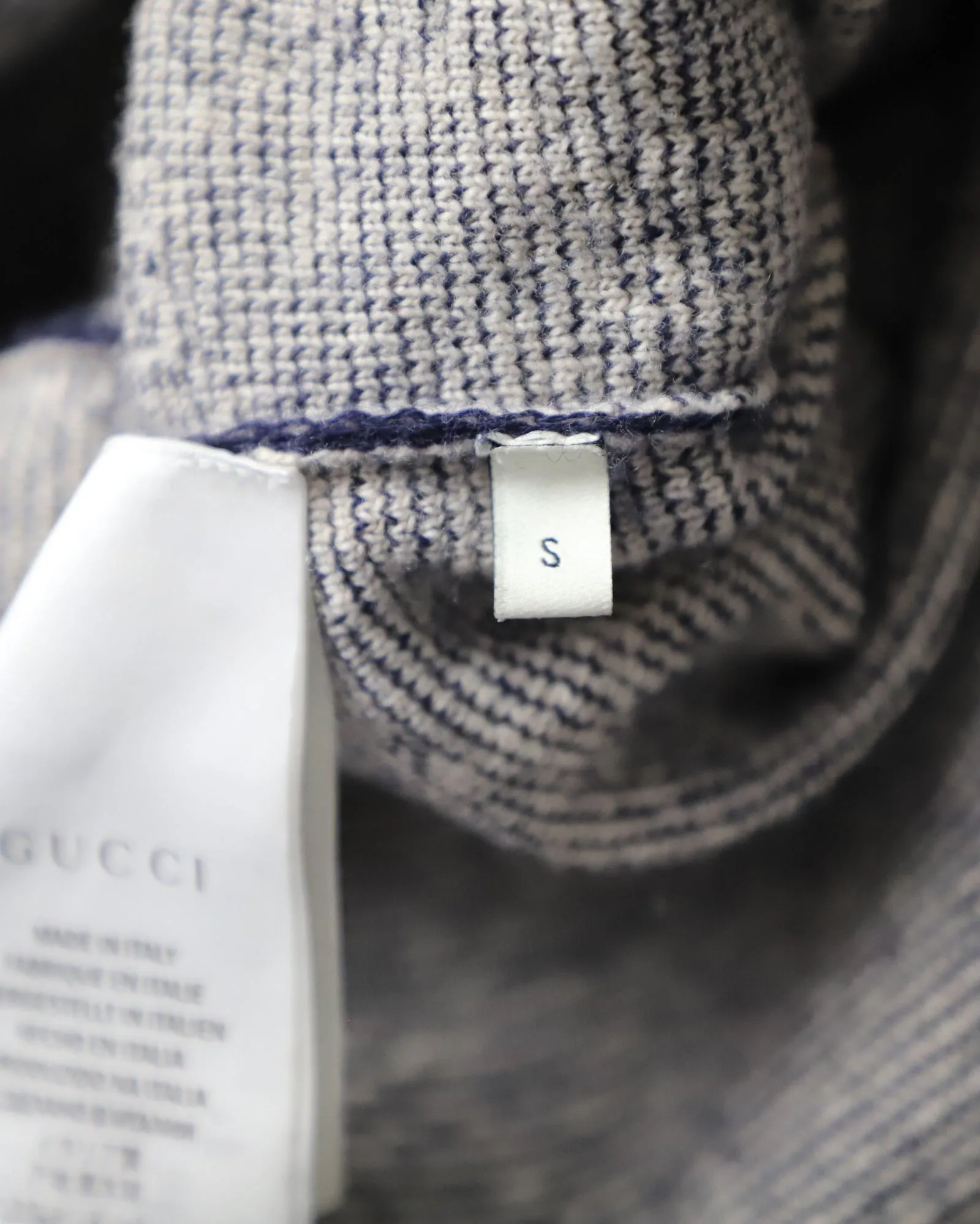 Gucci Bicolor Logo Patterned Knit Sweater Dress in Blue Wool