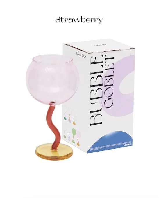 Handblown Bubble Wine Glass - Retro Whimsical Eclectic Wavy Stemmed Goblets