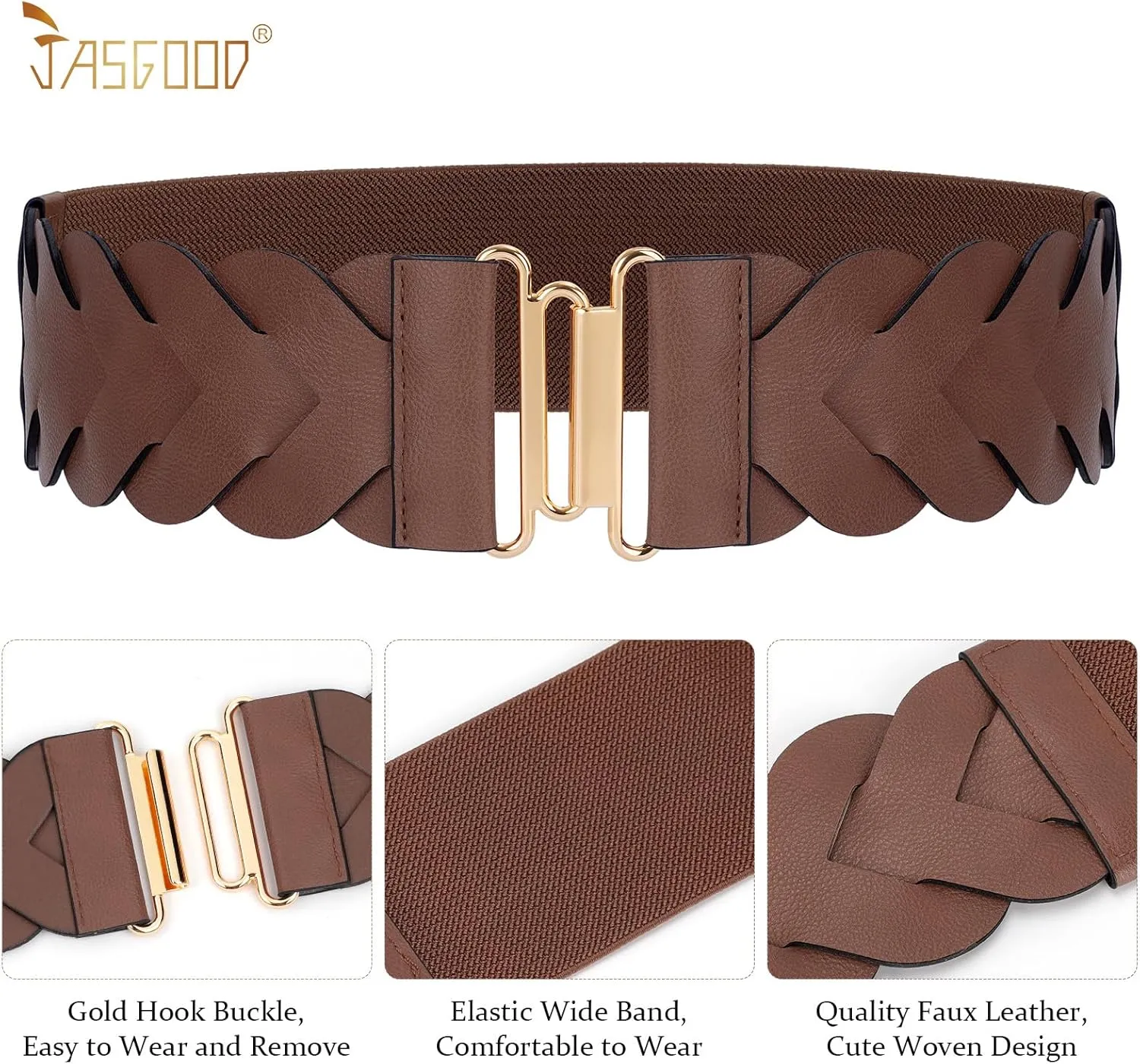 JASGOOD Women's Wide Elastic Belt Vintage Stretchy Belt for Dresses Braided Waist Belt