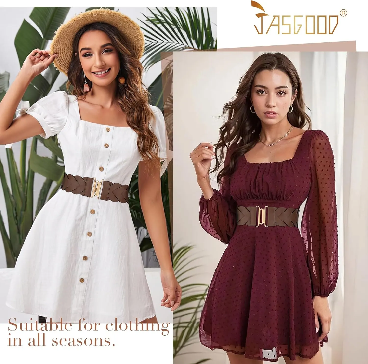 JASGOOD Women's Wide Elastic Belt Vintage Stretchy Belt for Dresses Braided Waist Belt