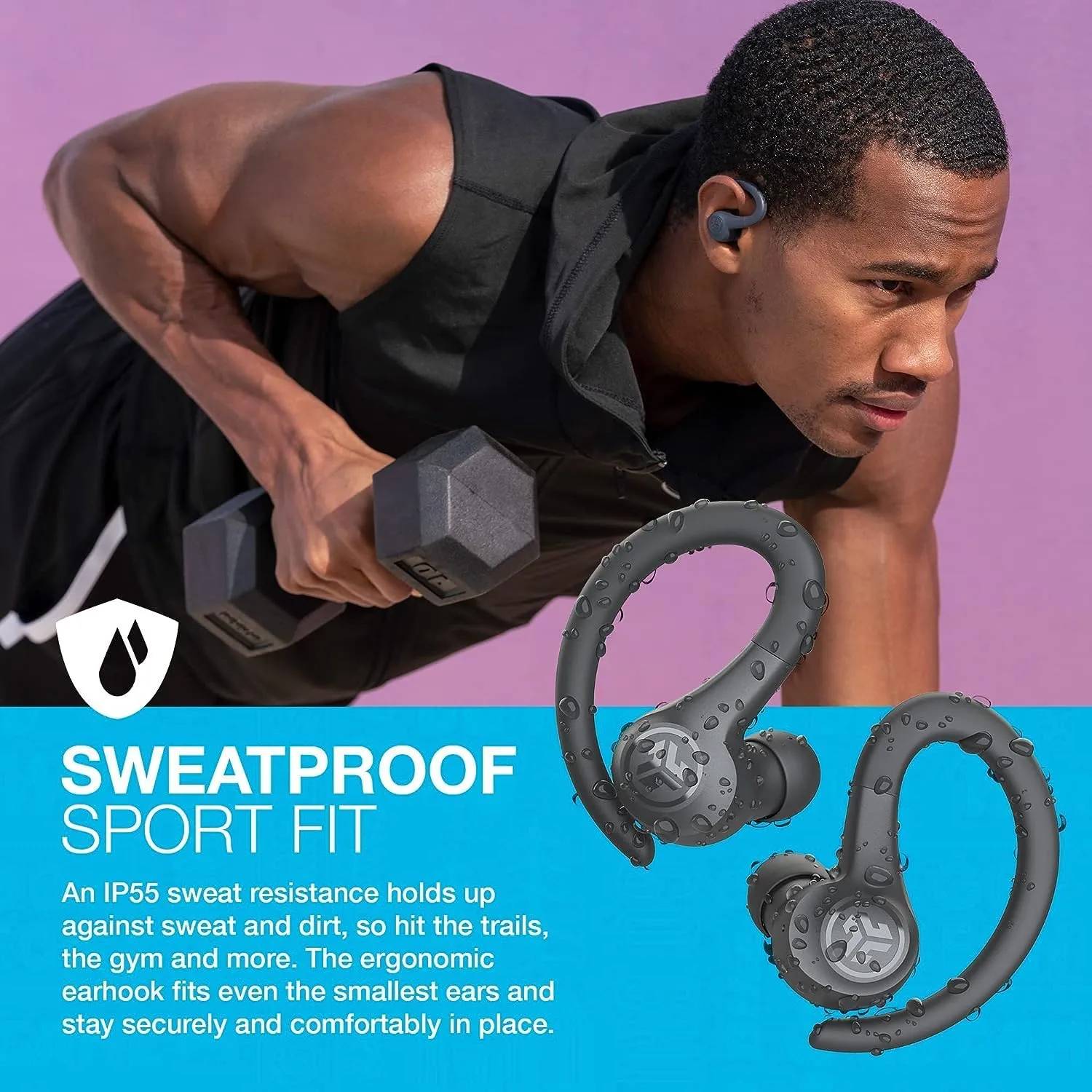 JLab Go Air Sport, Wireless Workout Earbuds Featuring C3 Clear Calling, Secure Earhook Sport Design, 32  Hour Bluetooth Playtime, and 3 EQ Sound Settings (Graphite/Black)