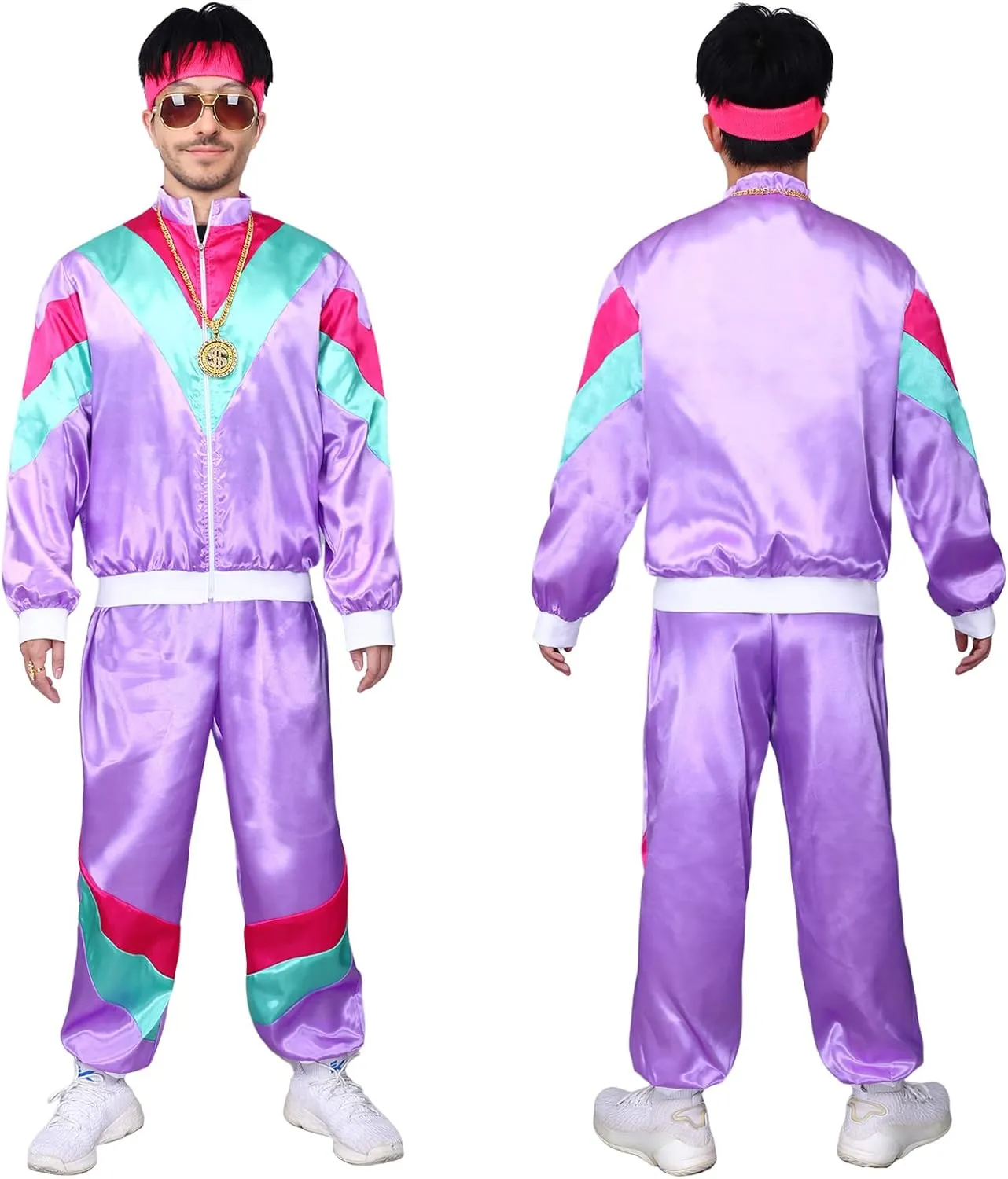 Kicpot 80s/90s Outfit for Men 80??s Tracksuit Costumes Women Mens 80s Costume Retro Shell Hip Hop Windbreaker Unisex