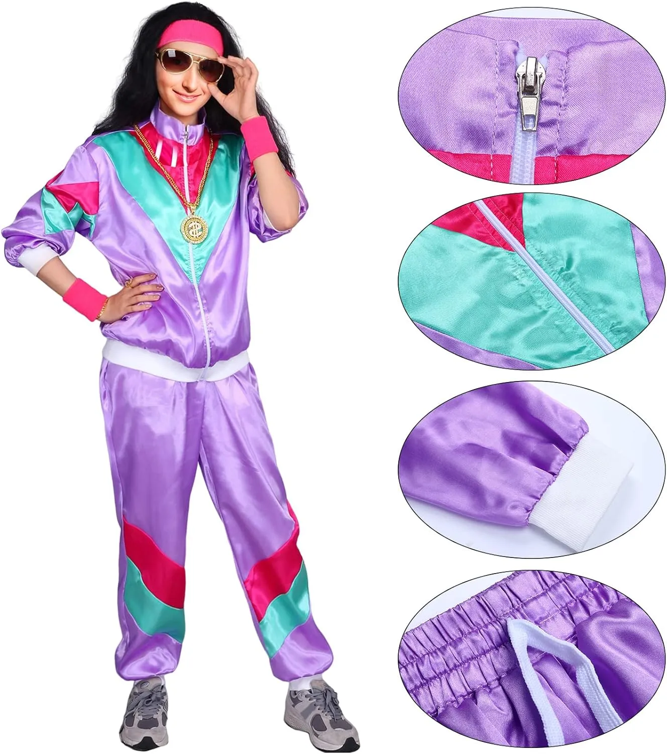 Kicpot 80s/90s Outfit for Men 80??s Tracksuit Costumes Women Mens 80s Costume Retro Shell Hip Hop Windbreaker Unisex