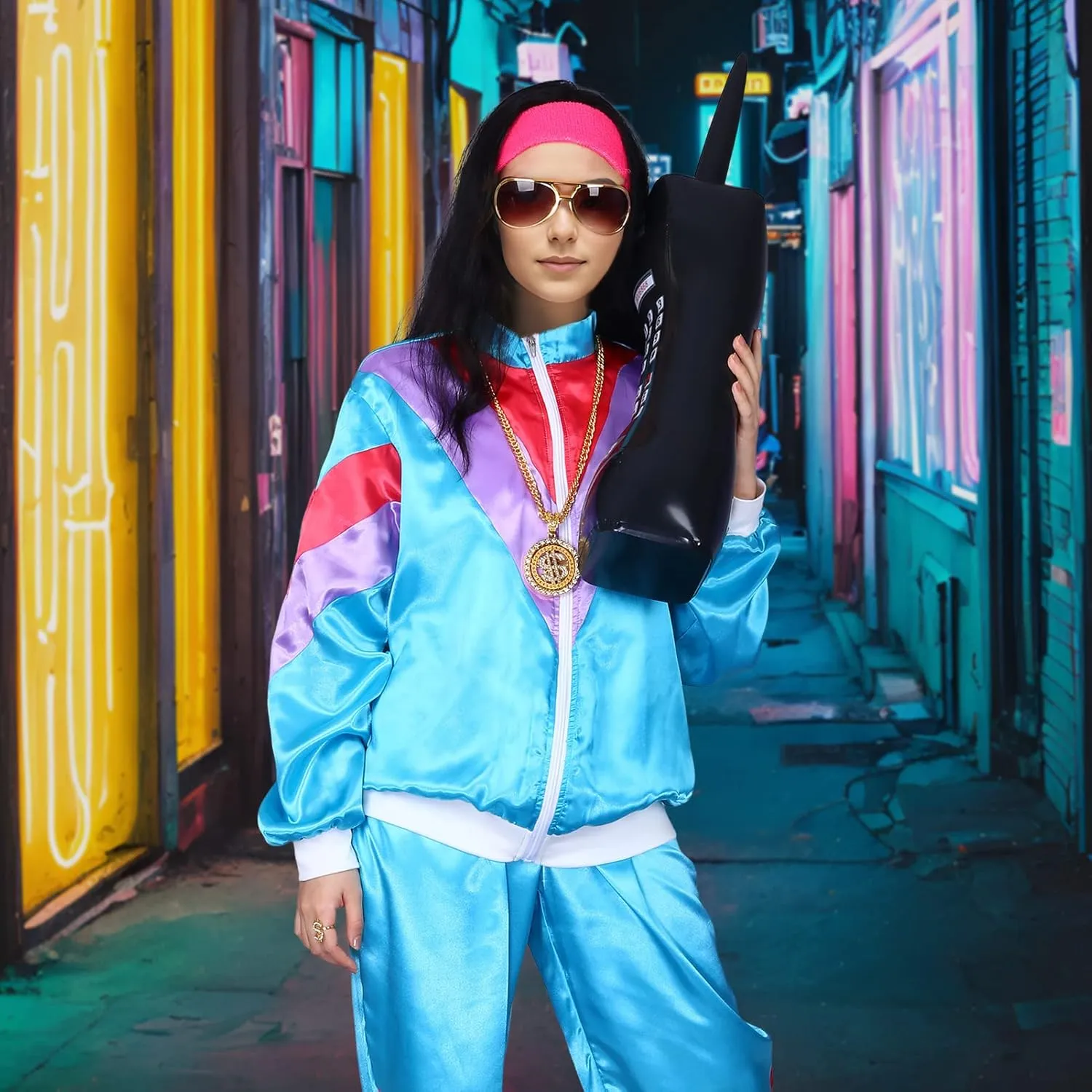 Kicpot 80s/90s Outfit for Men 80??s Tracksuit Costumes Women Mens 80s Costume Retro Shell Hip Hop Windbreaker Unisex